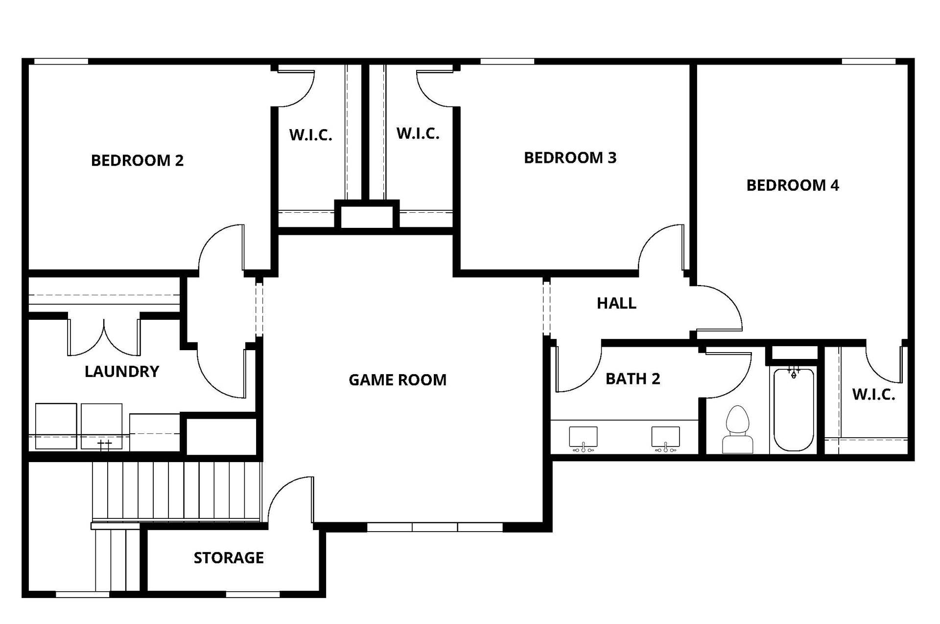 The second floor of the Stanford has a loft and secondary bedrooms.
