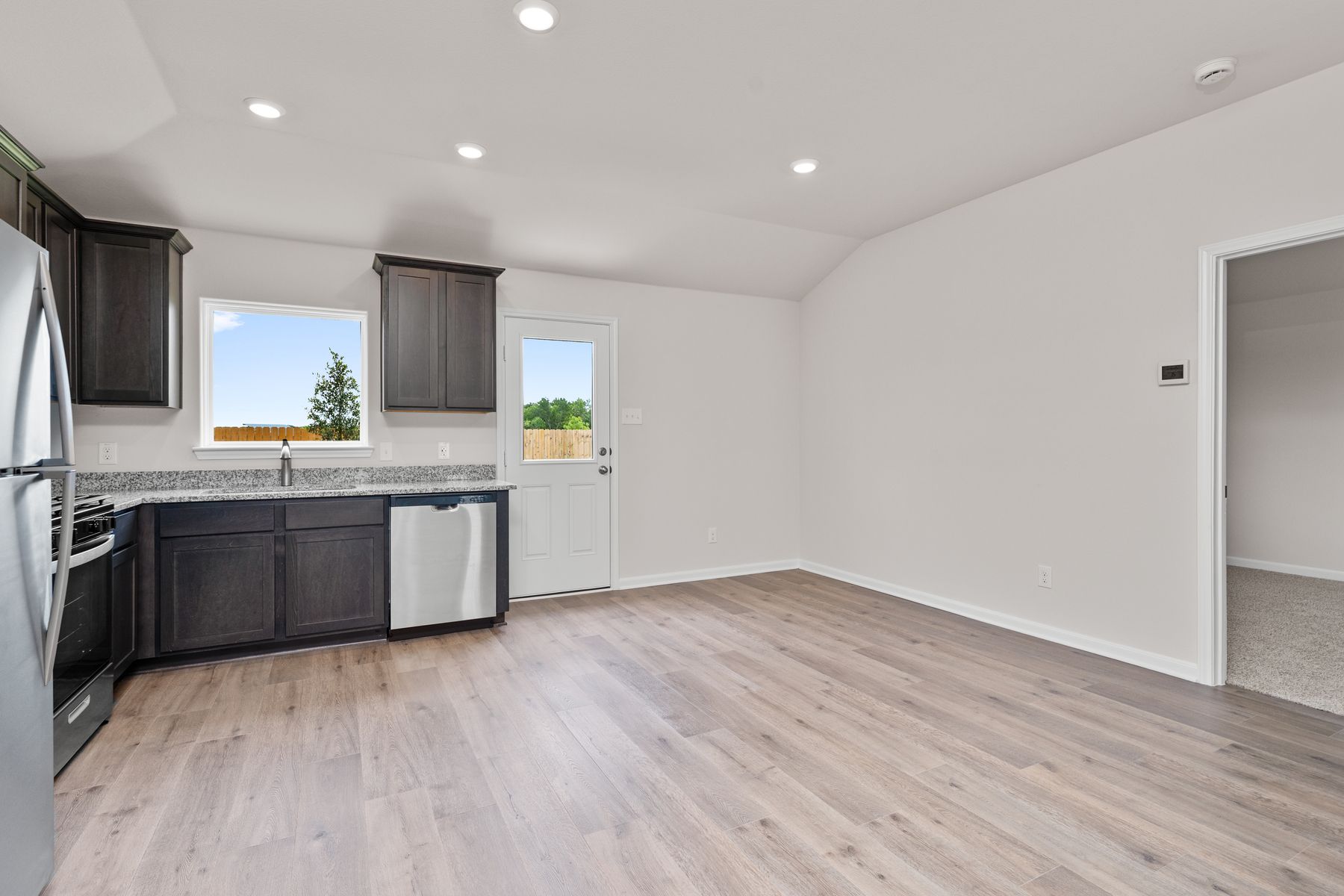 The dining area sits right off of the kitchen.