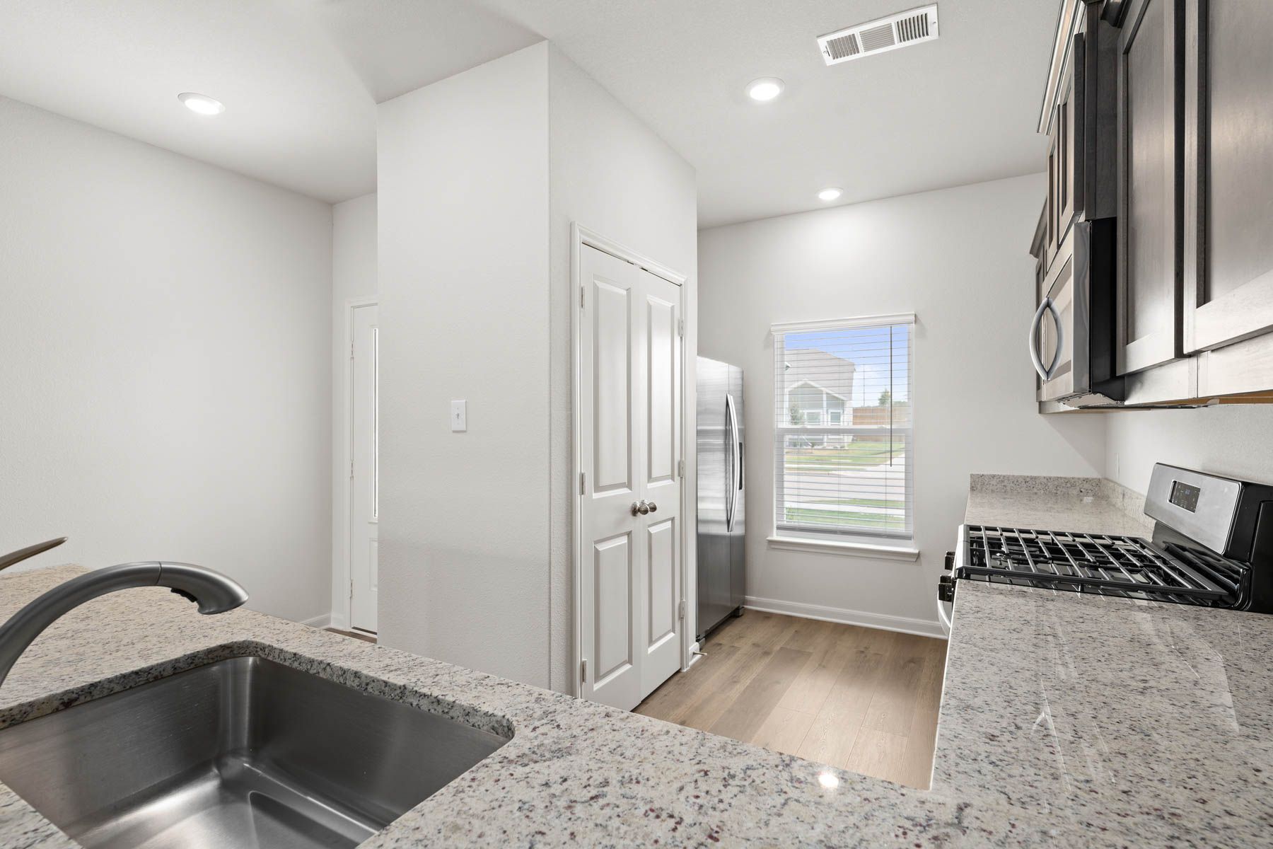 The kitchen has a pantry.