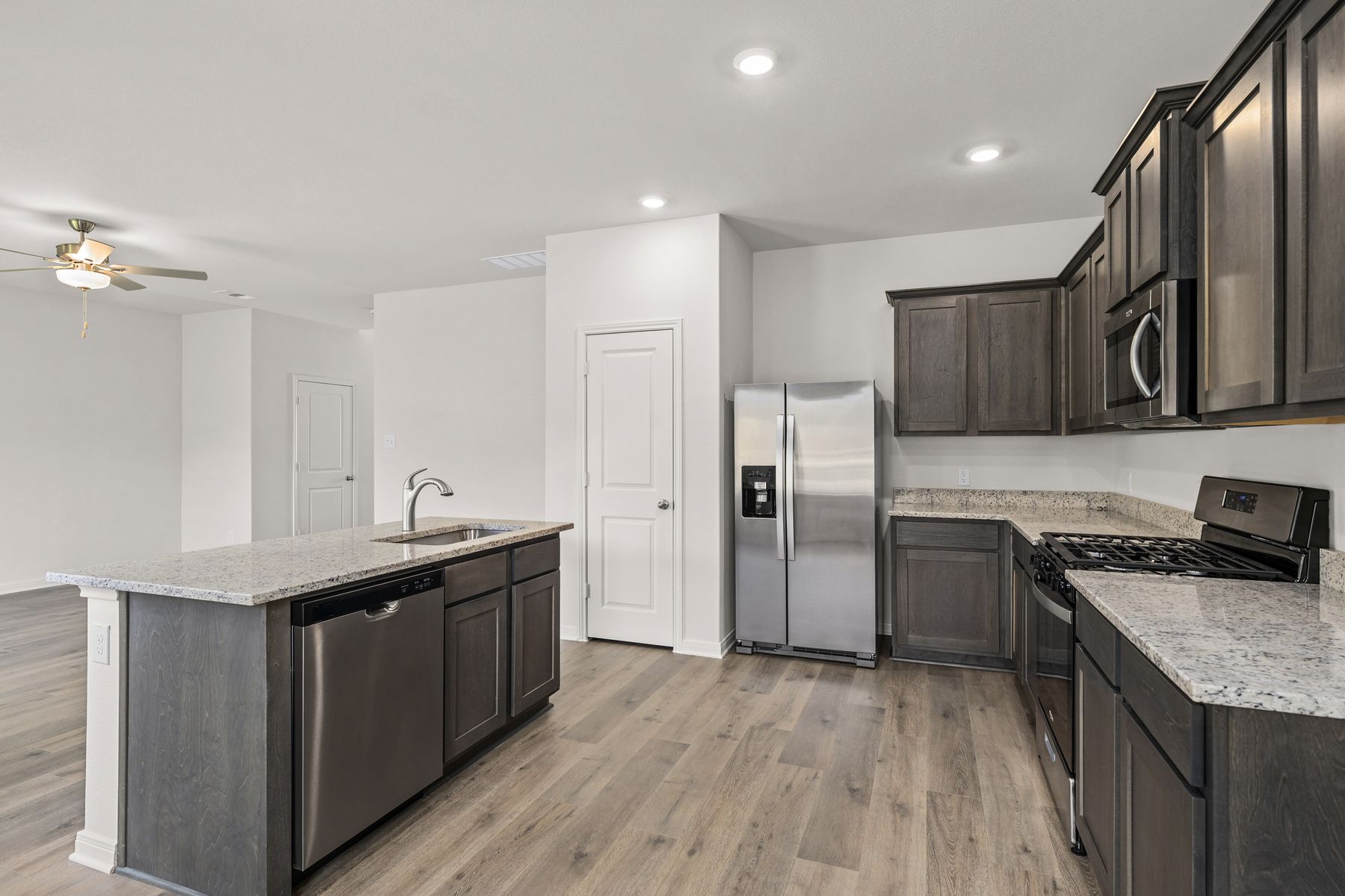 The kitchen has energy efficient appliances.