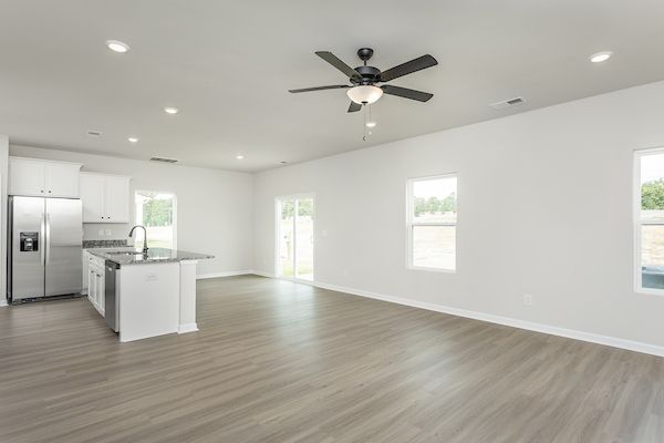 The kitchen is open to the living area