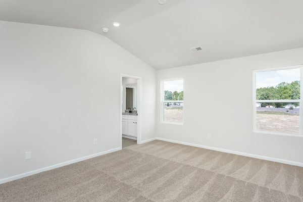 The master bedroom has cathedral ceilings.