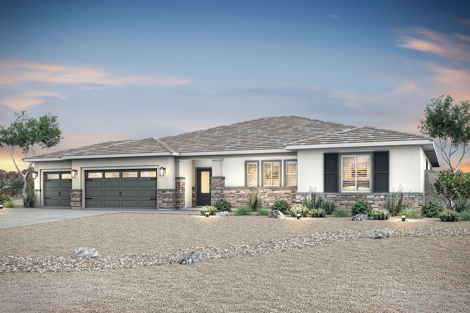 The Pismo plan offers beautiful curb appeal and professional front yard landscaping.