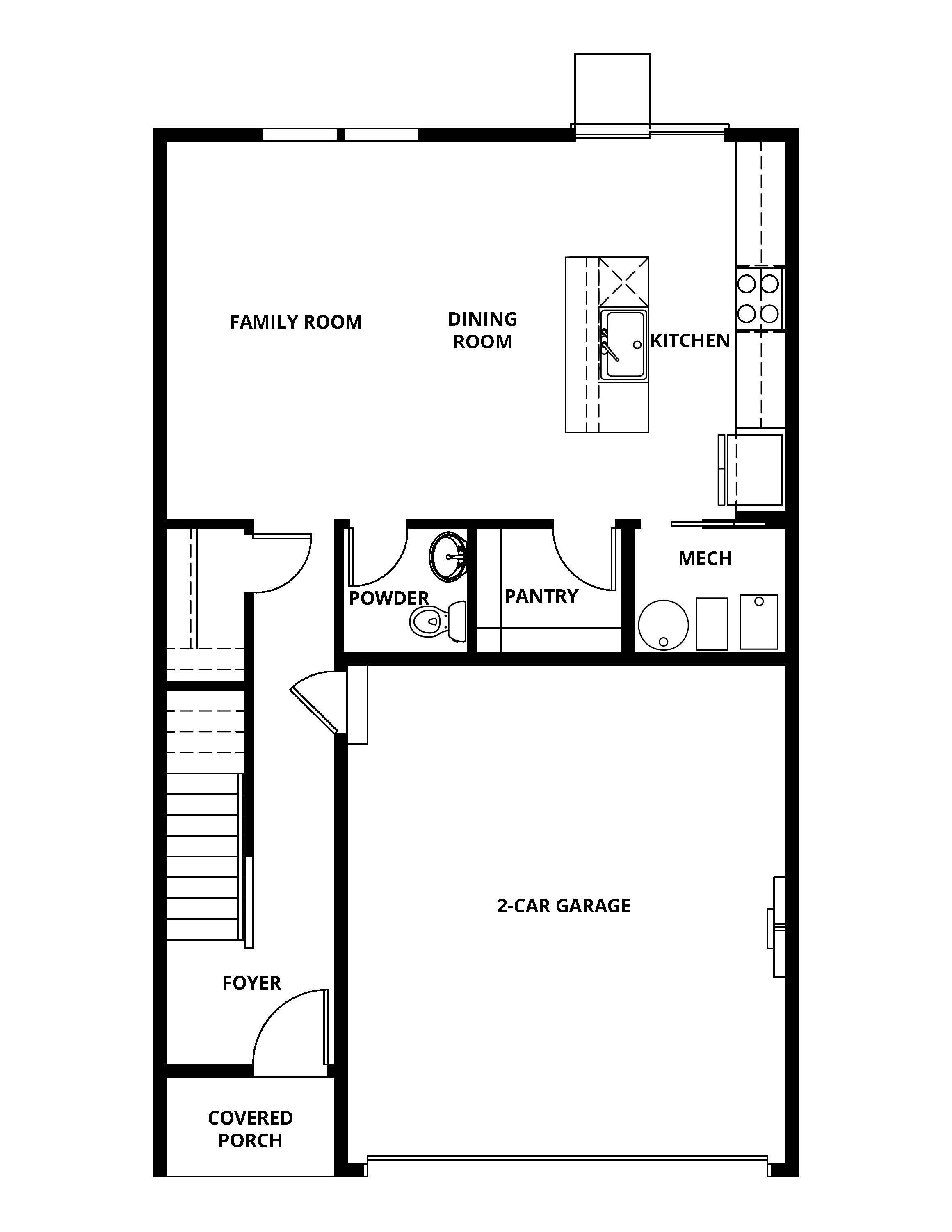 The first floor of the Afton has the chef ready kitchen and the spacious family room.