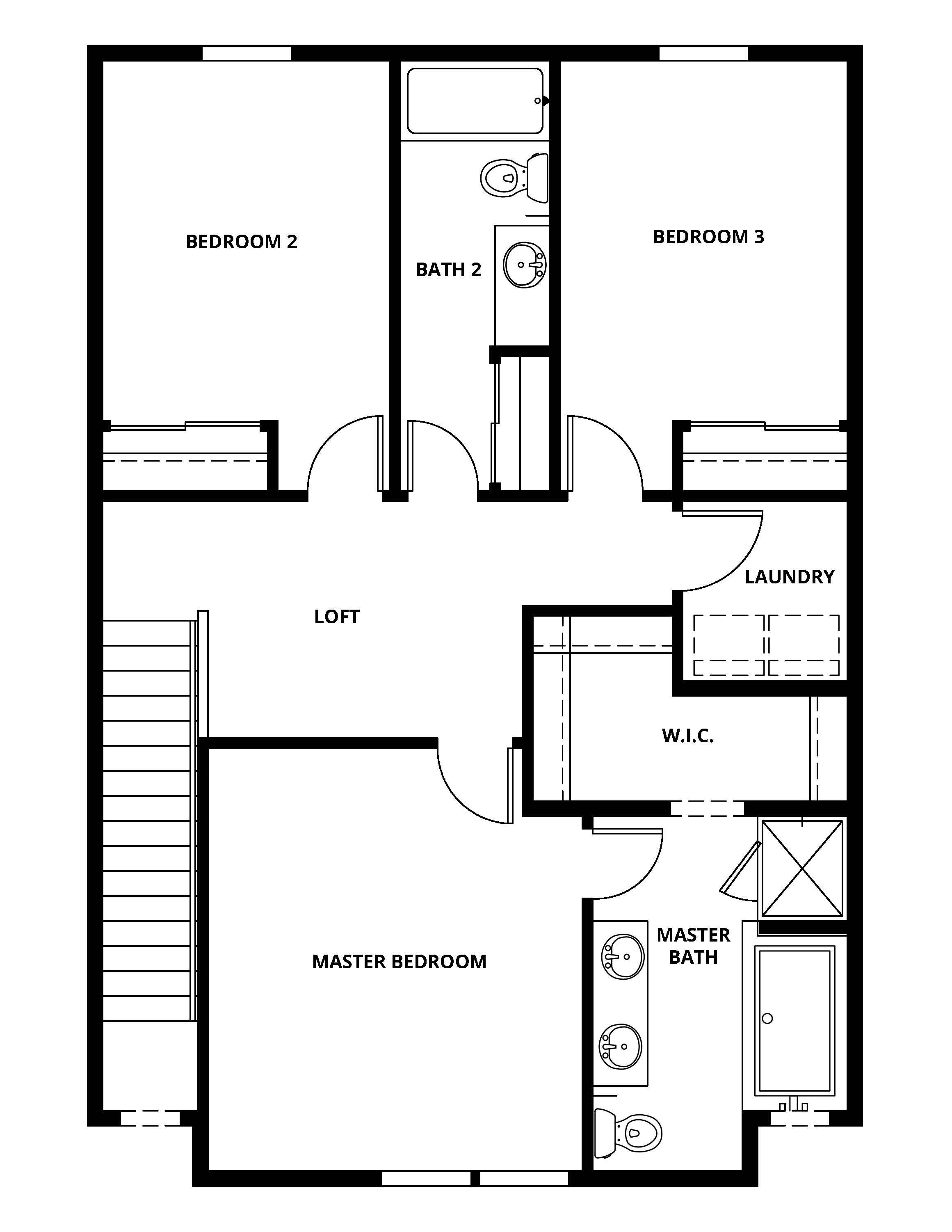 The second floor of the Afton has the bedrooms and the loft.