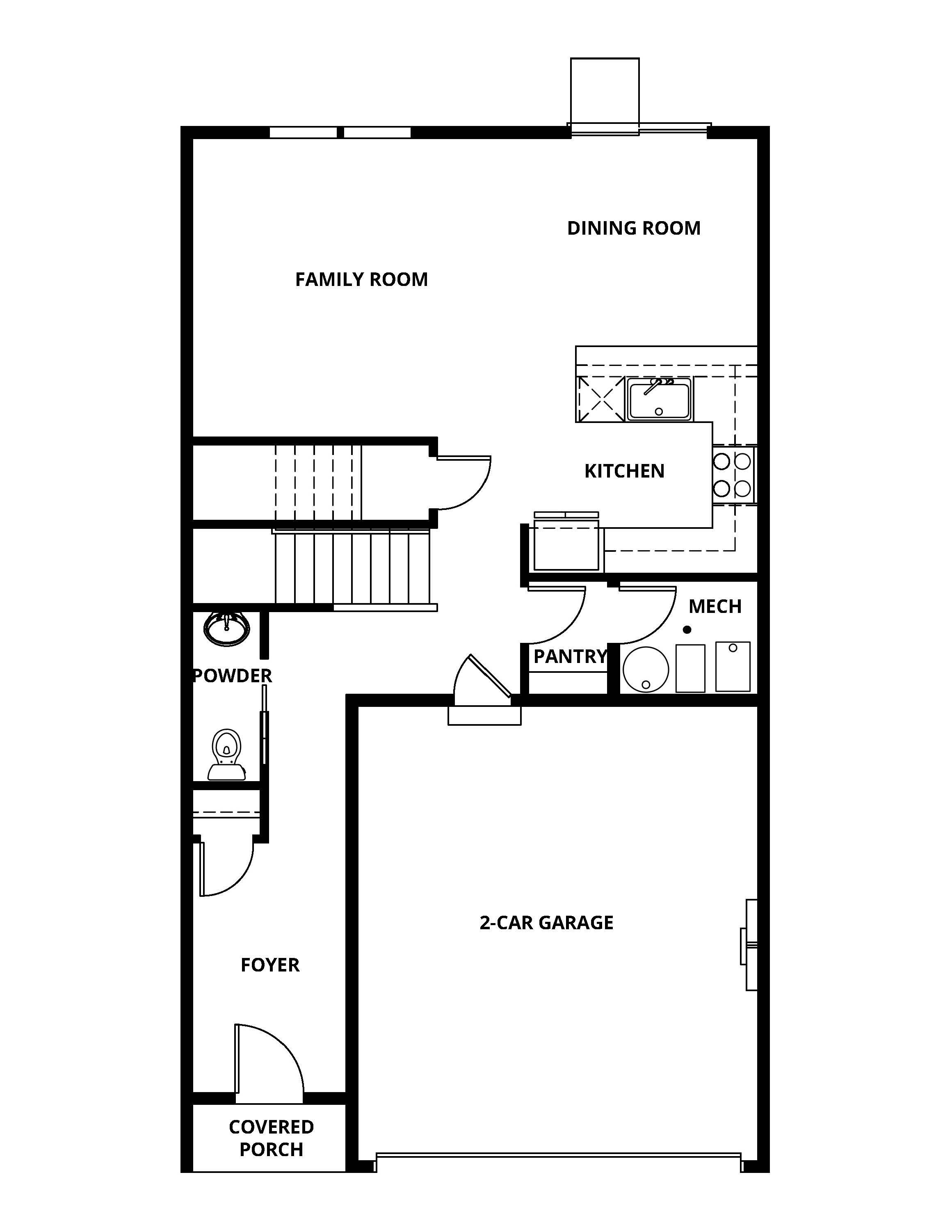 The first floor of the Camden has the chef ready kitchen and the spacious family room.