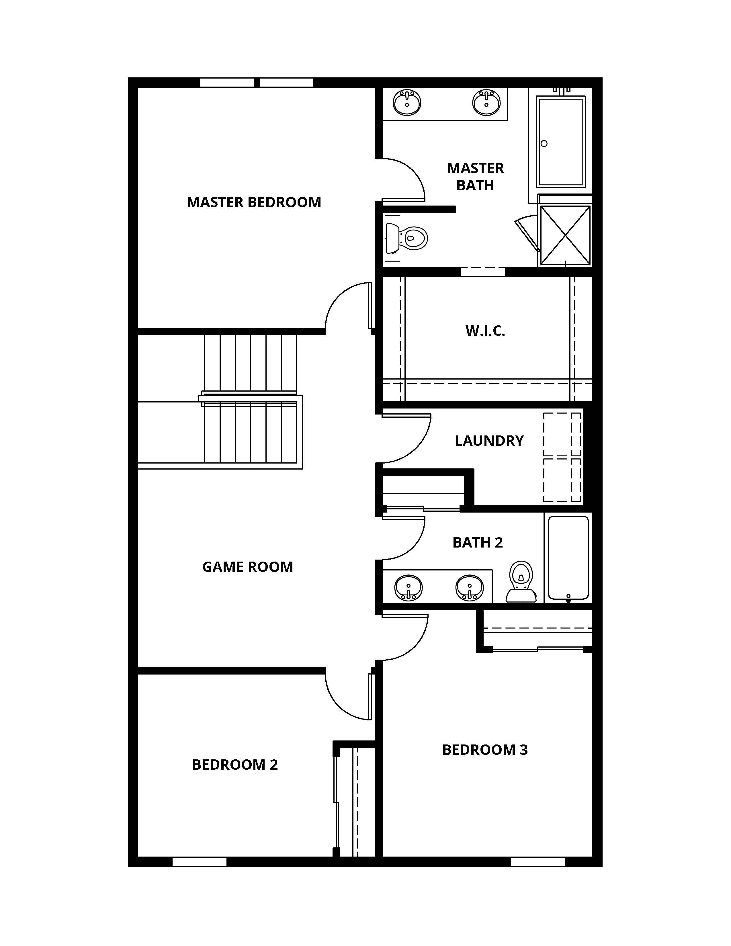 The second floor of the Camden has the bedrooms and the game room.