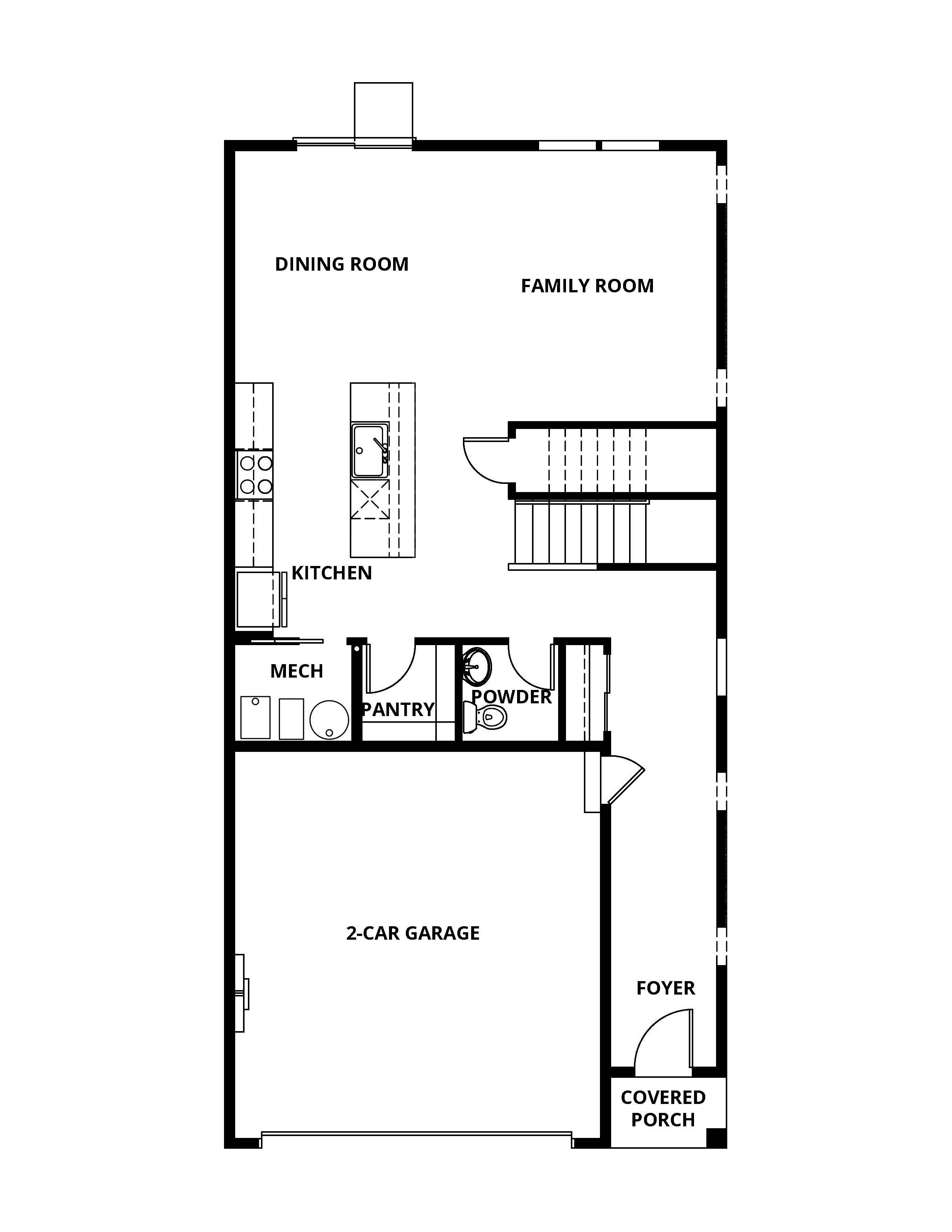 The first floor of the Hayes has the chef ready kitchen and the spacious family room.