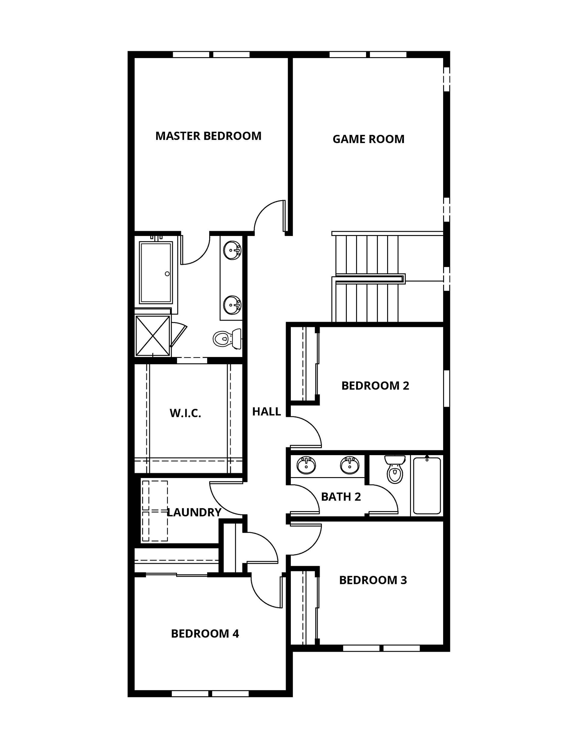 The second floor of the Hayes has the bedrooms and the game room.