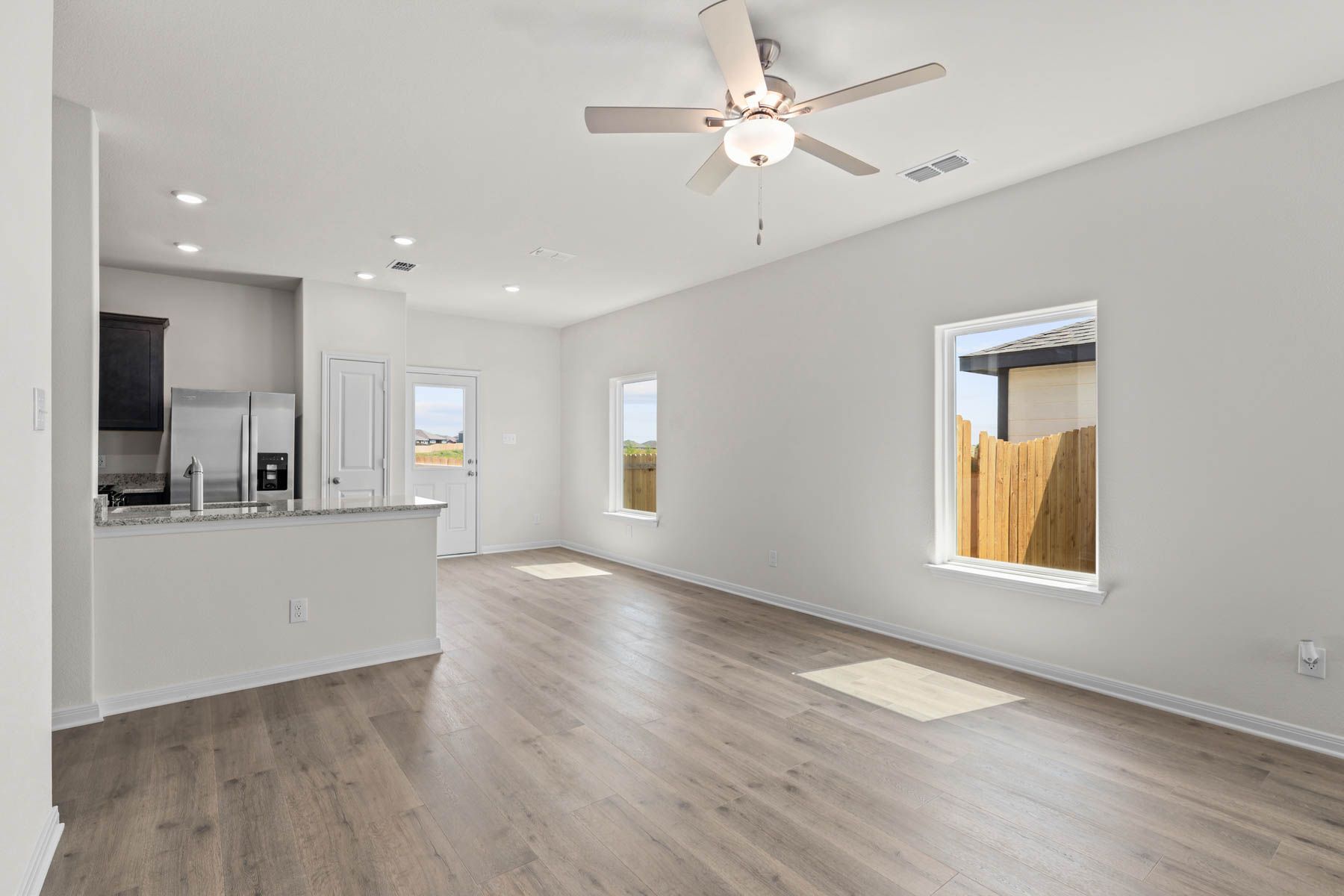 The family room sits right off of the kitchen.