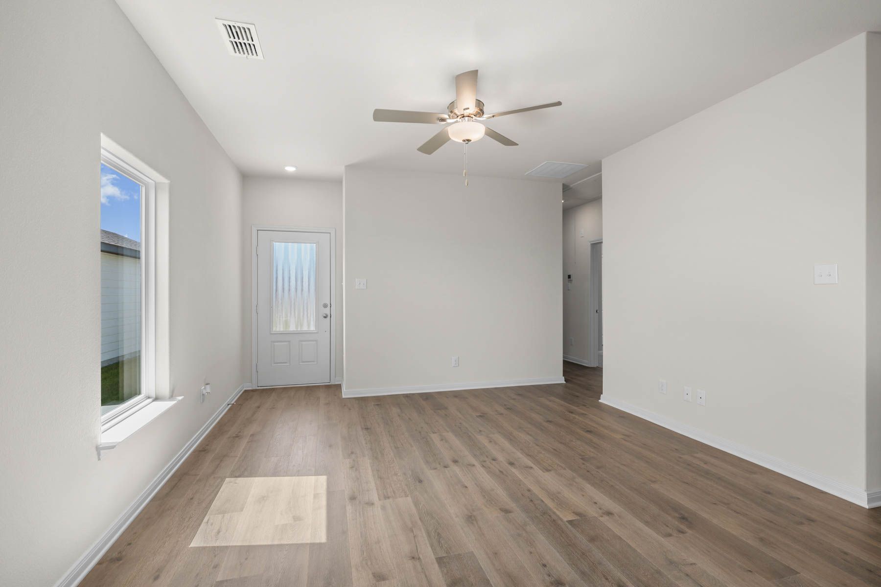 The family room sits right off of the kitchen.