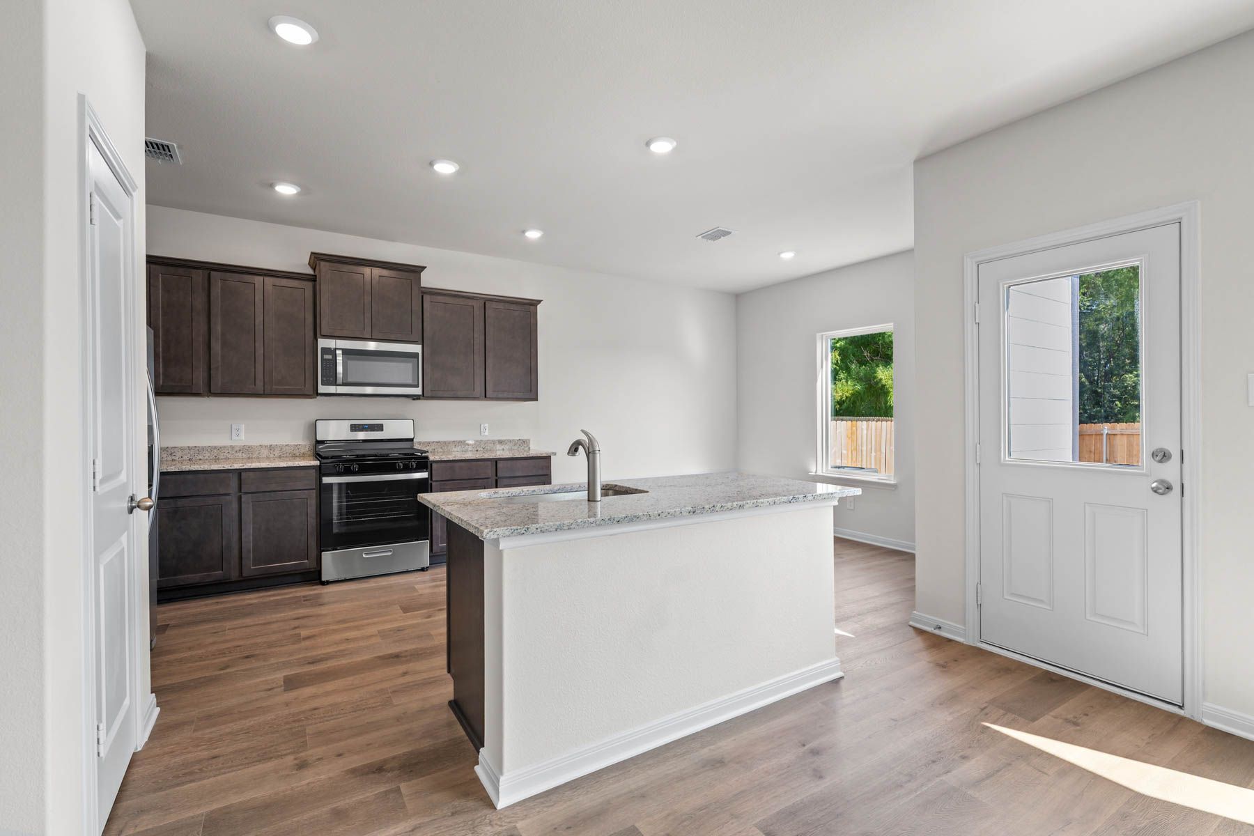 The kitchen has a convenient island.