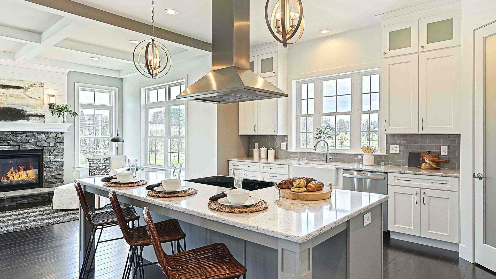 Kitchen Opens to Hearth Room in Custom New Home in Harrisburg