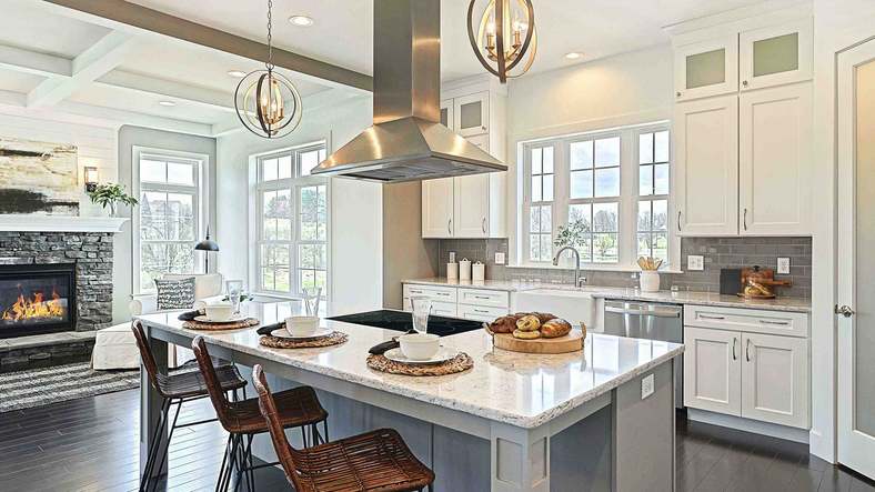 Kitchen Opens to Hearth Room in Custom New Home in Harrisburg
