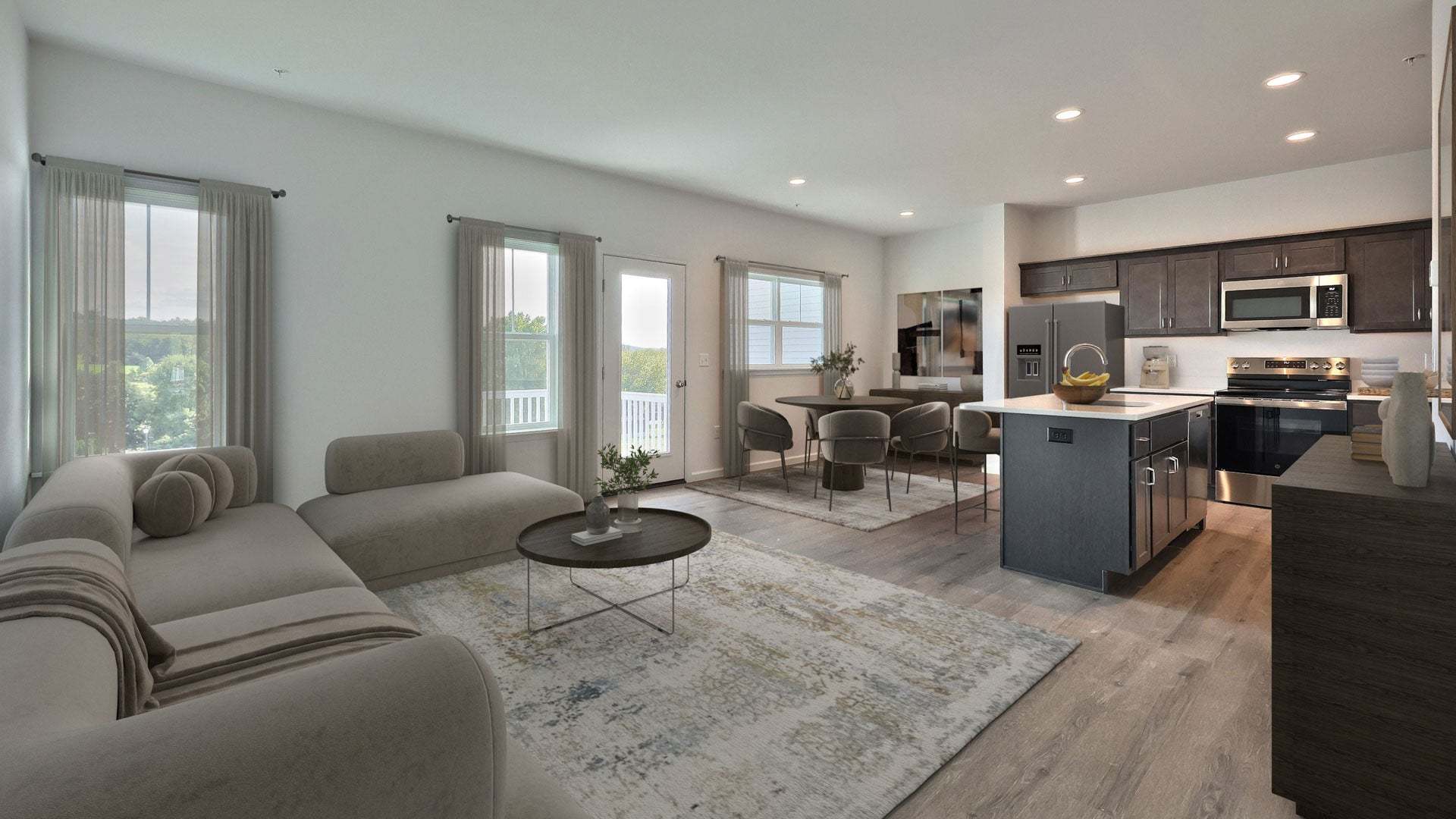 Kitchen, Living Room, Open Plan New Townhome Design