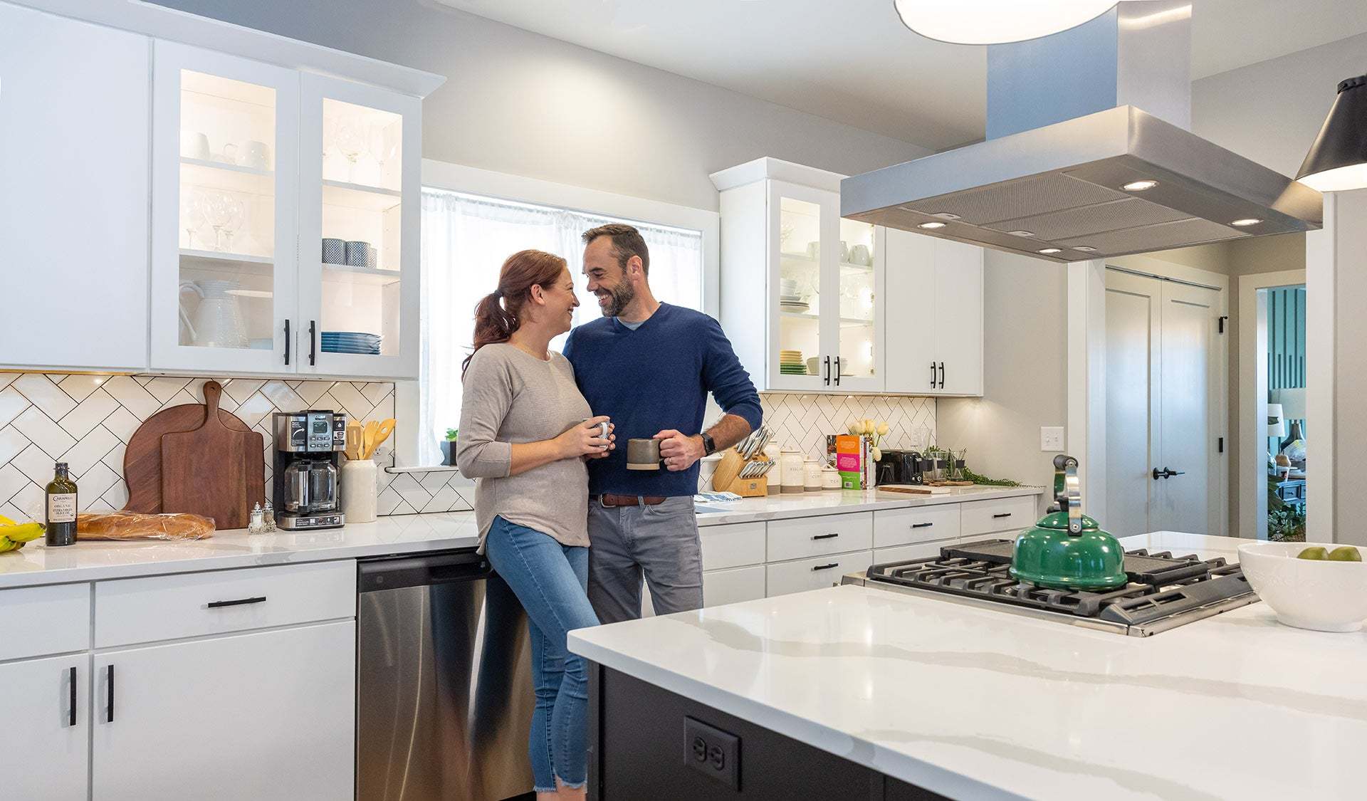 Husband and Wife Having Coffee in Landmark Home