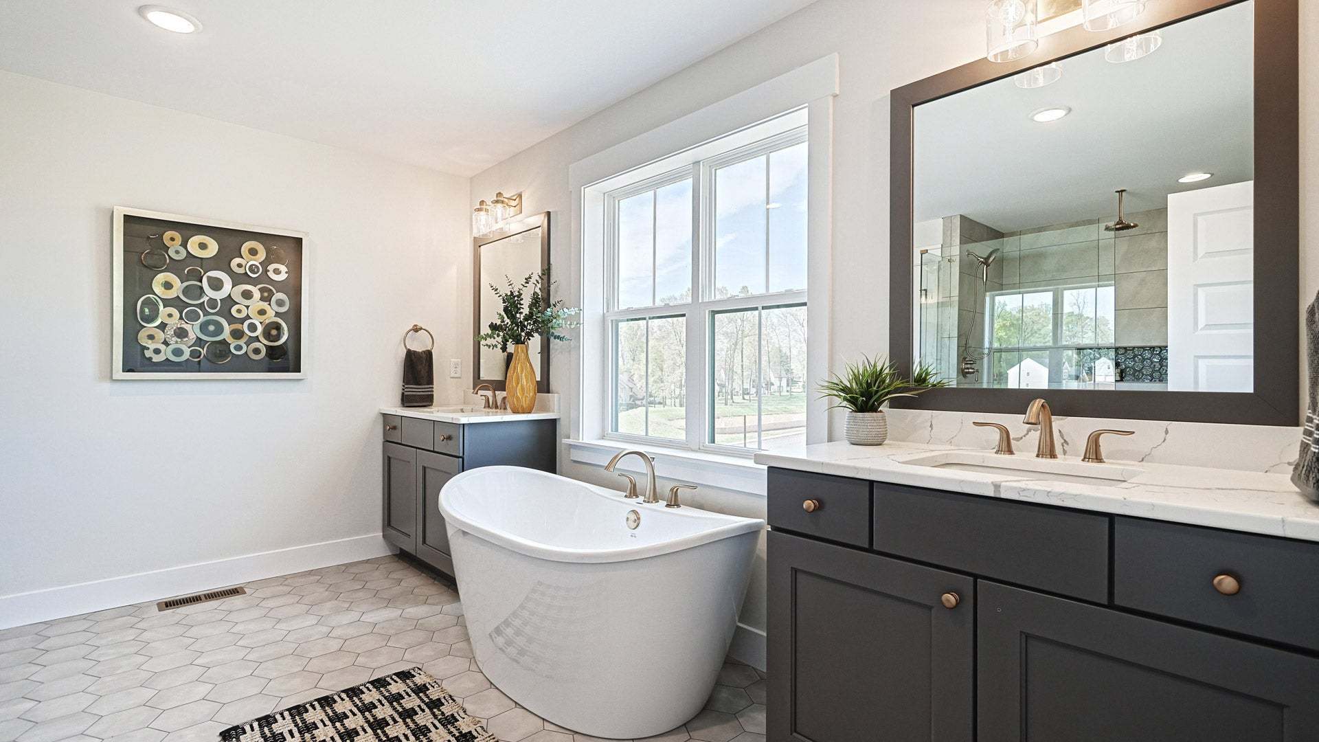 Spacious Primary Bathroom with Freestanding Tub in the Brookfield Customizable Home Plan Design