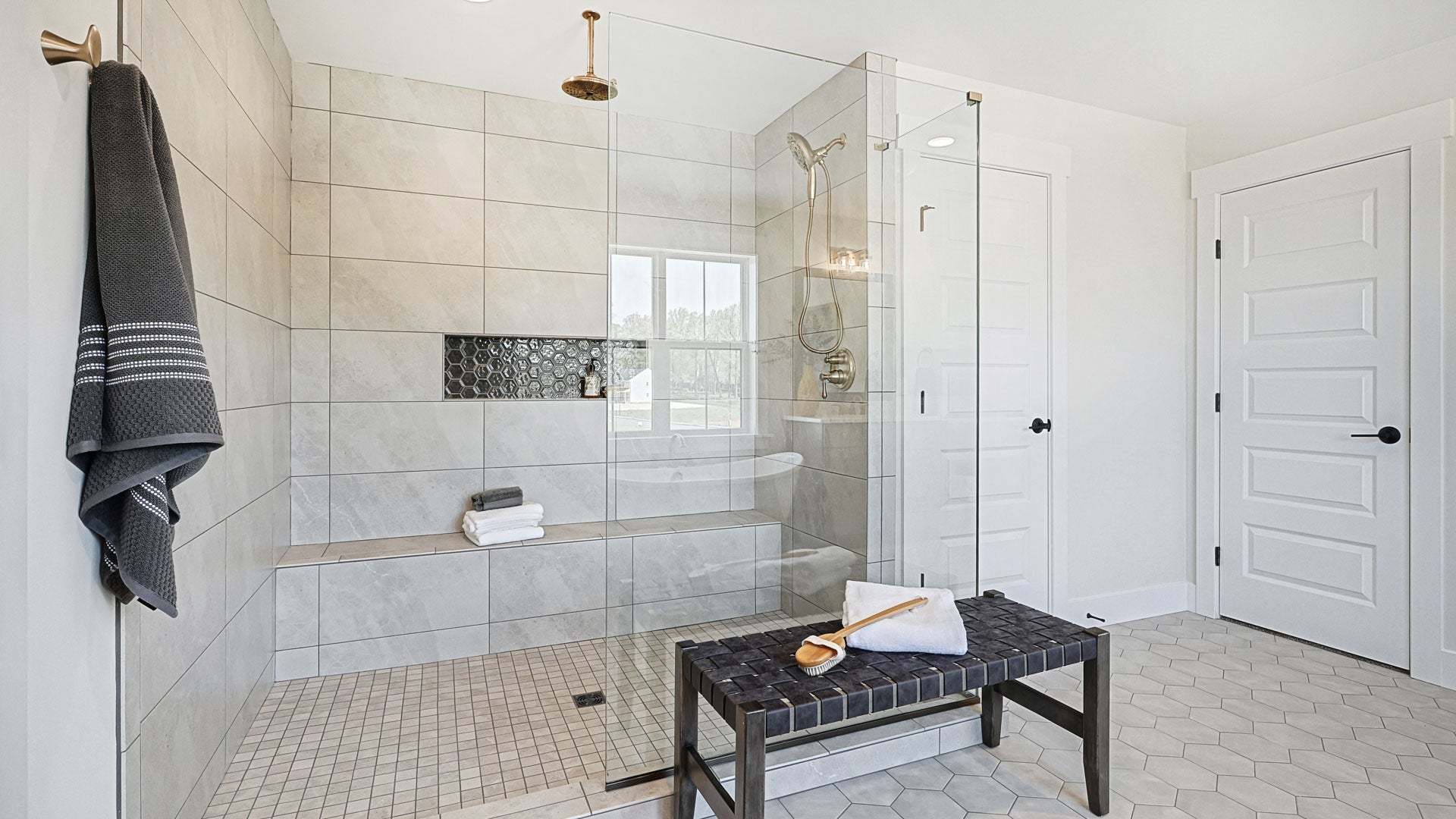 Luxury Primary Bathroom Shower in the Brookfield Customizable Home Plan Design