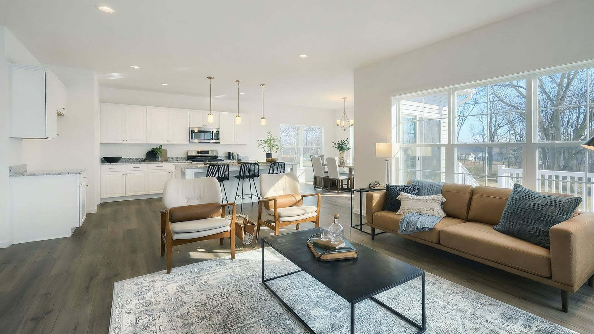 Darien New Home Plan Living Room and Kitchen Design