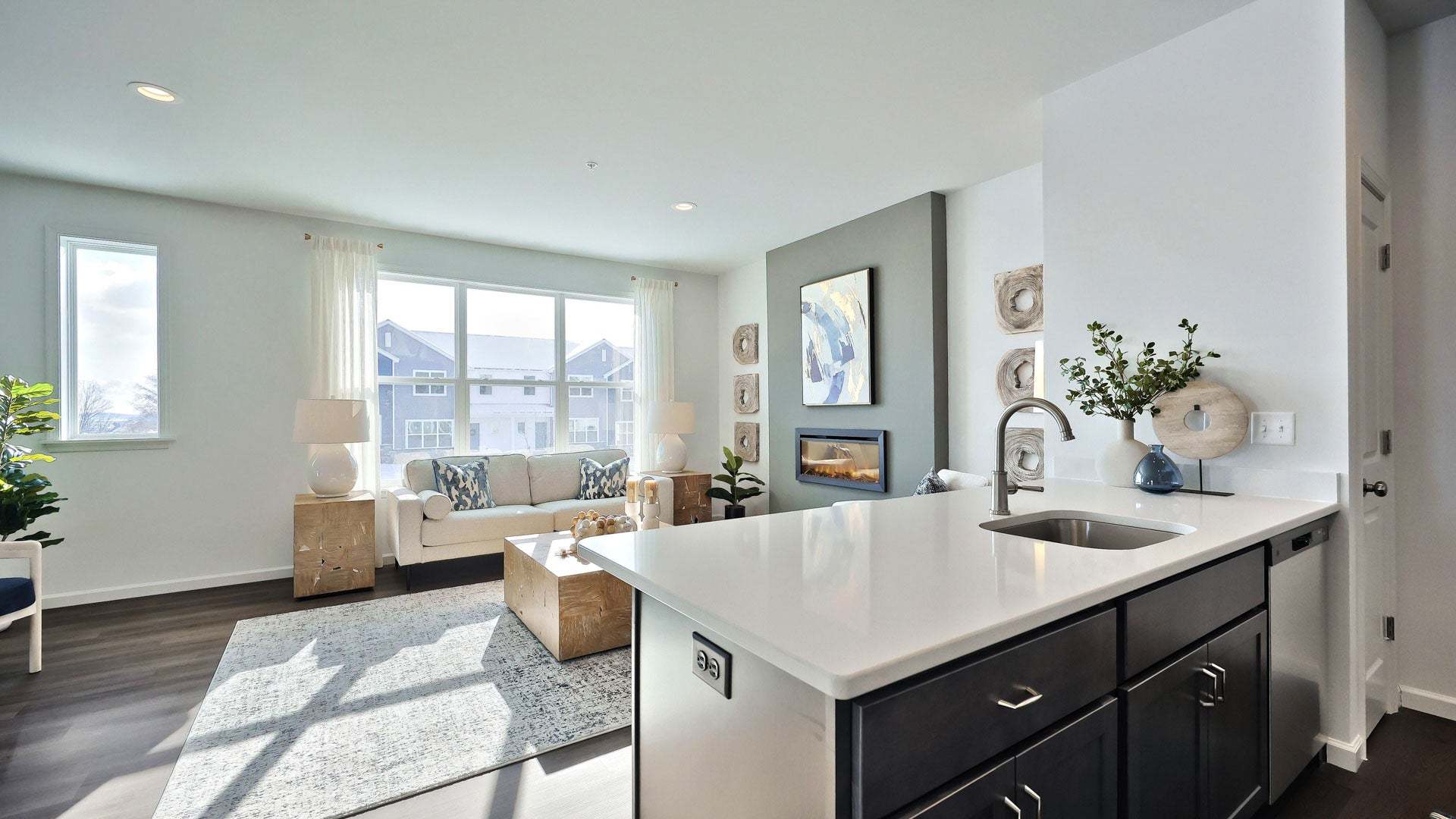 Kitchen Open to Living Room in New Townhome in Elizabethtown's Meridian Heights