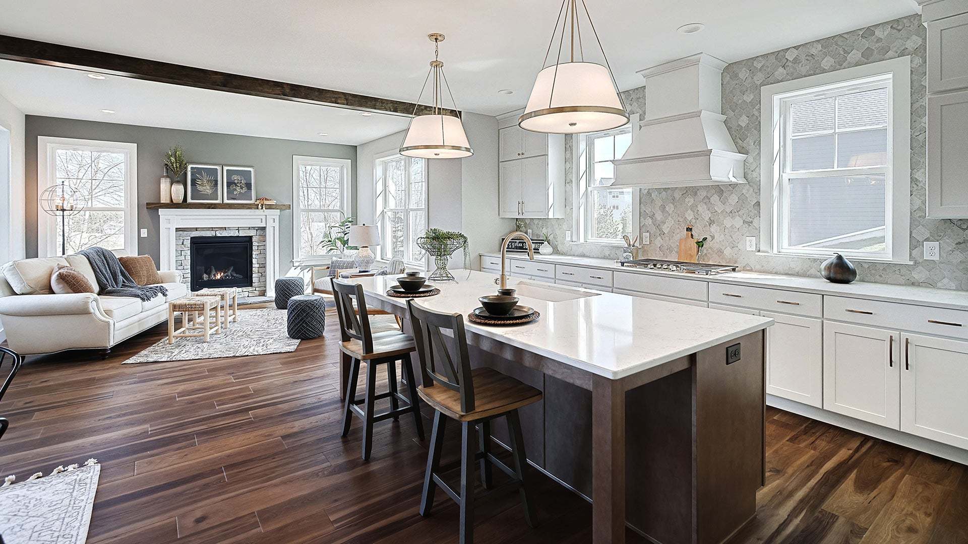 Bright Kitchen Opening to Hearth Room in Sullivan Custom Home in PA