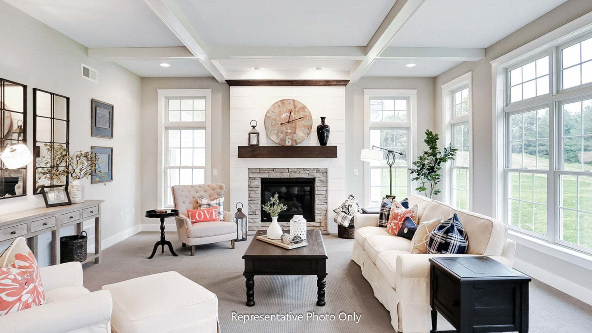 Family Room with Coffered Ceiling