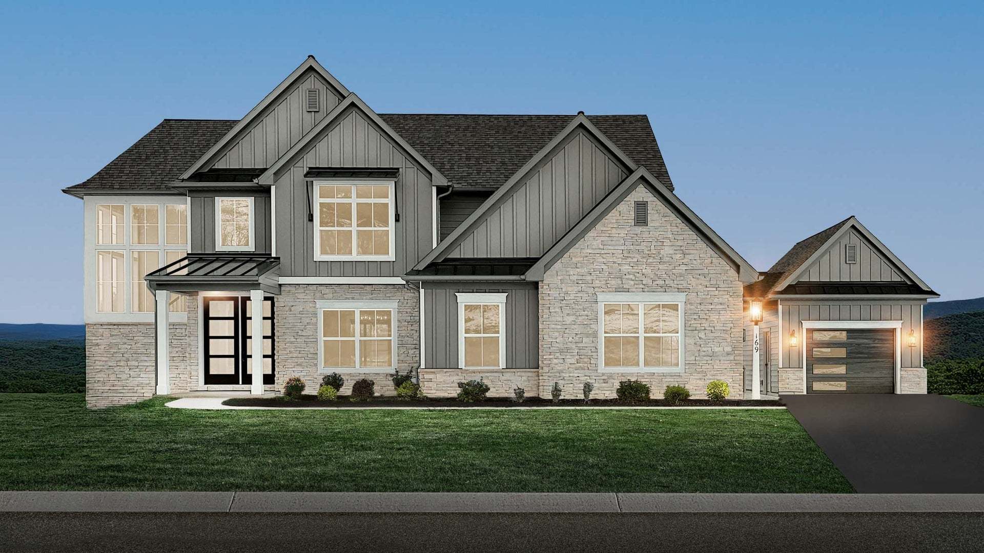 Stone and Siding Exterior with 2-Car Side Entry Garage and 1-Car Detached Garage