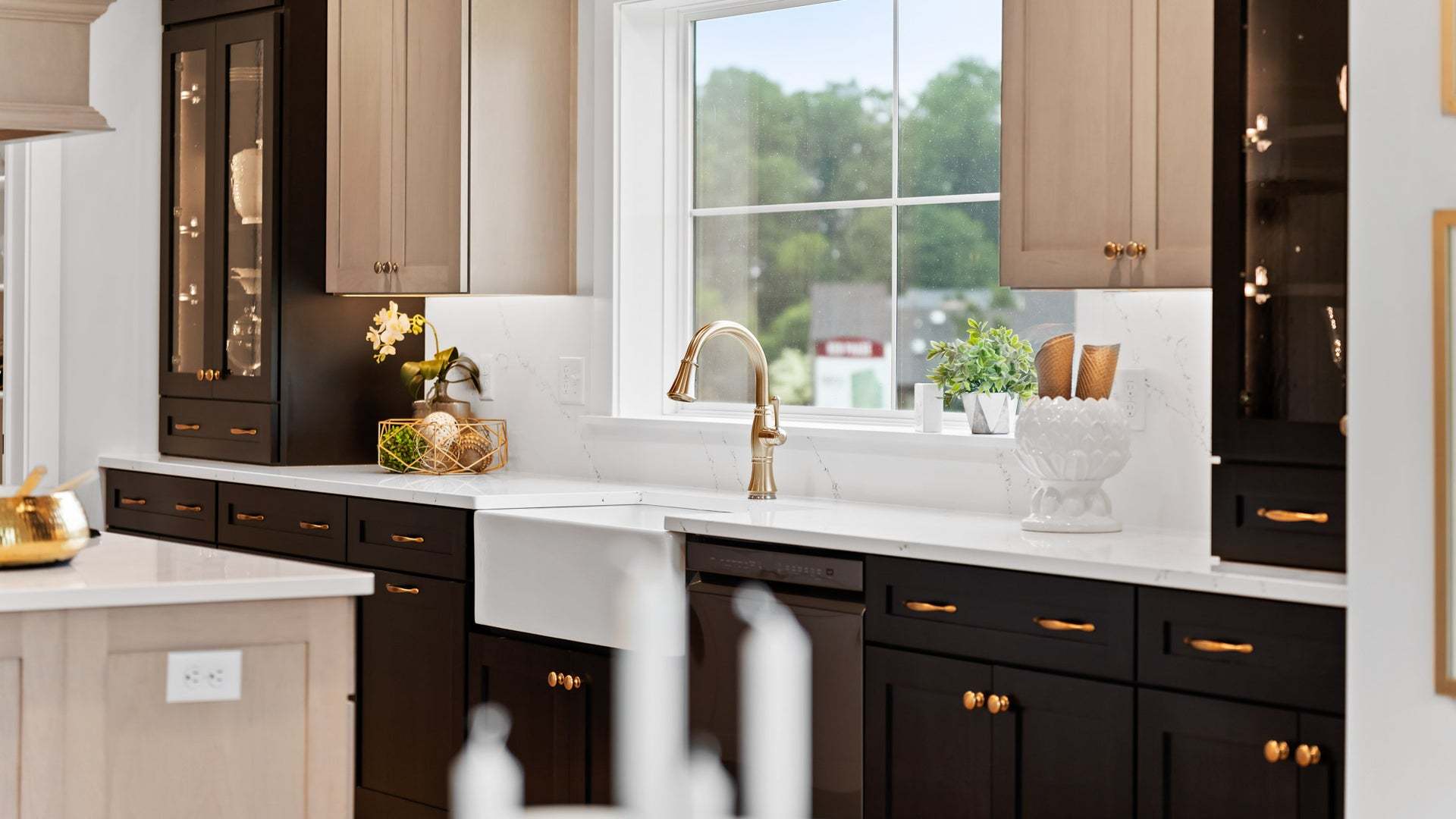 Two-Tone Kitchen with Farmhouse Sink