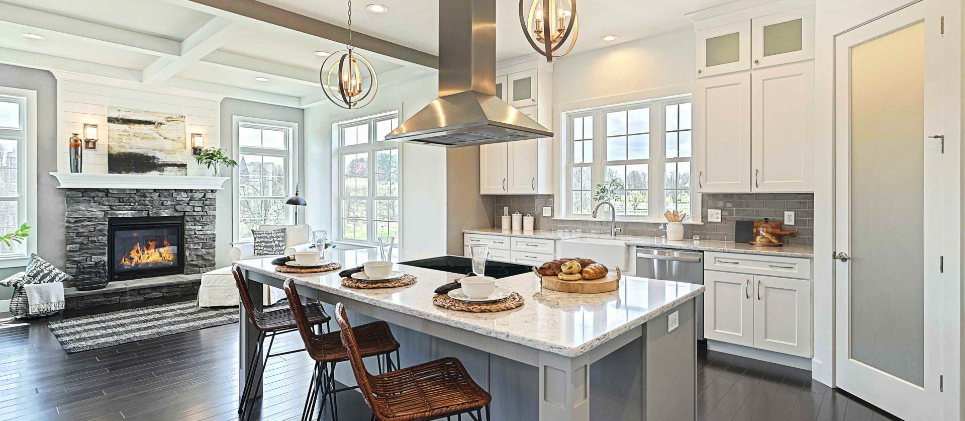 Kitchen Opens to Hearth Room in Custom New Home in Harrisburg