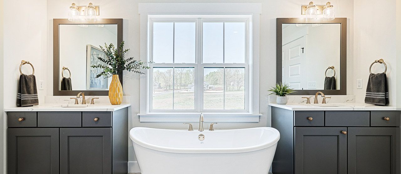 Primary Bathroom with Freestanding Tub in New Home Construction in PA by Landmark Homes