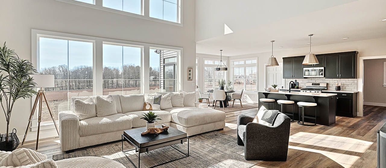 Open Living Spaces in a Silverbrooke Custom New Home in PA with 2-Story Great Room Ceiling