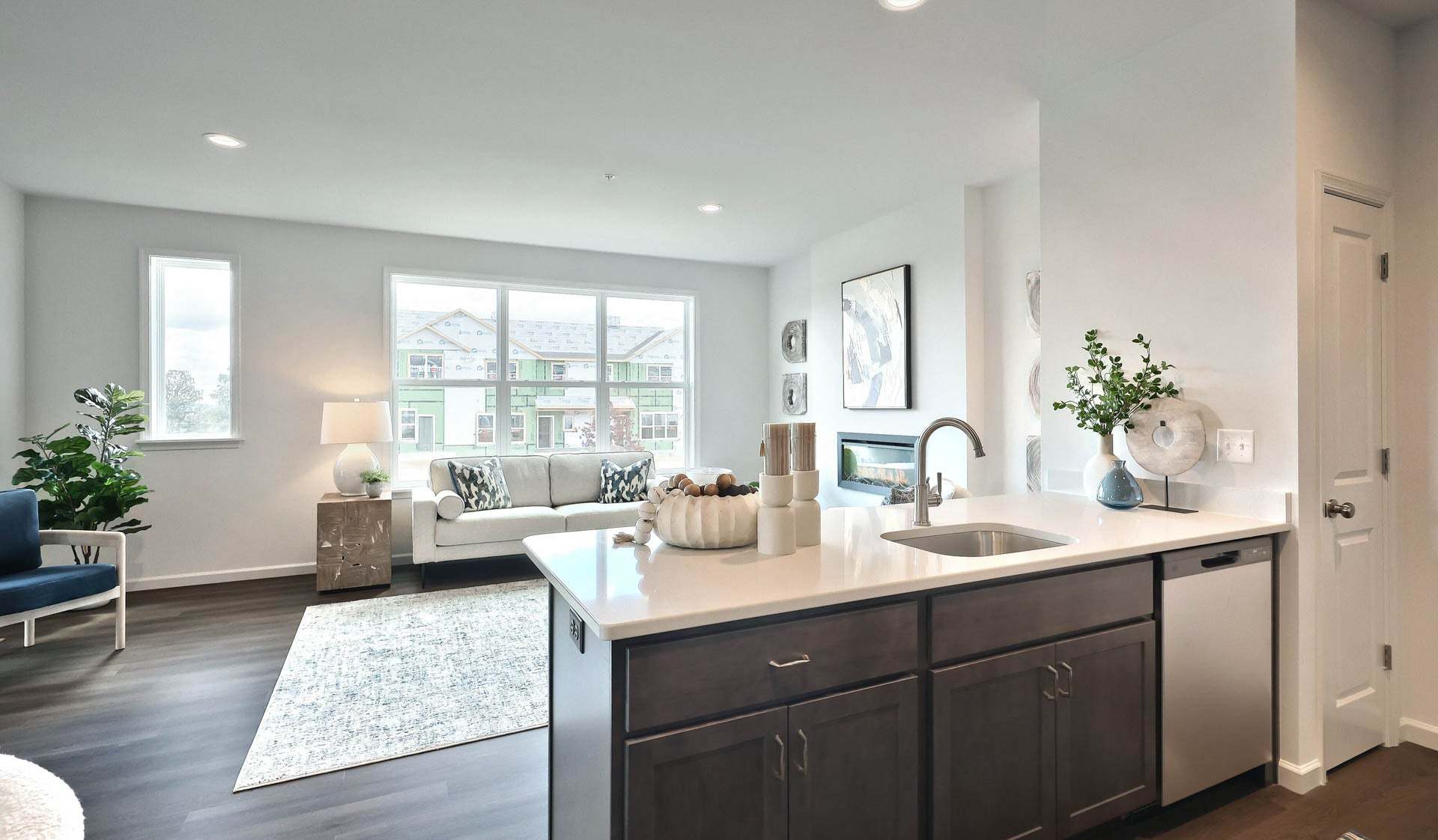 Kitchen Open to Living Room in New Townhome in Elizabethtown's Meridian Heights