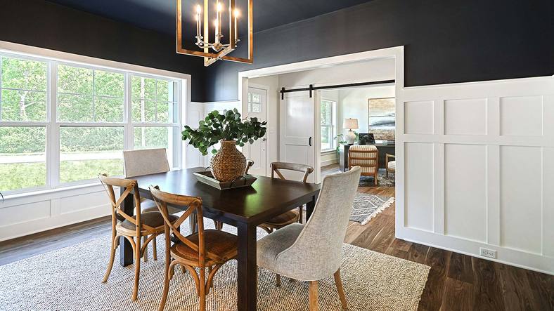 Formal Dining Room with accent paint as custom home design