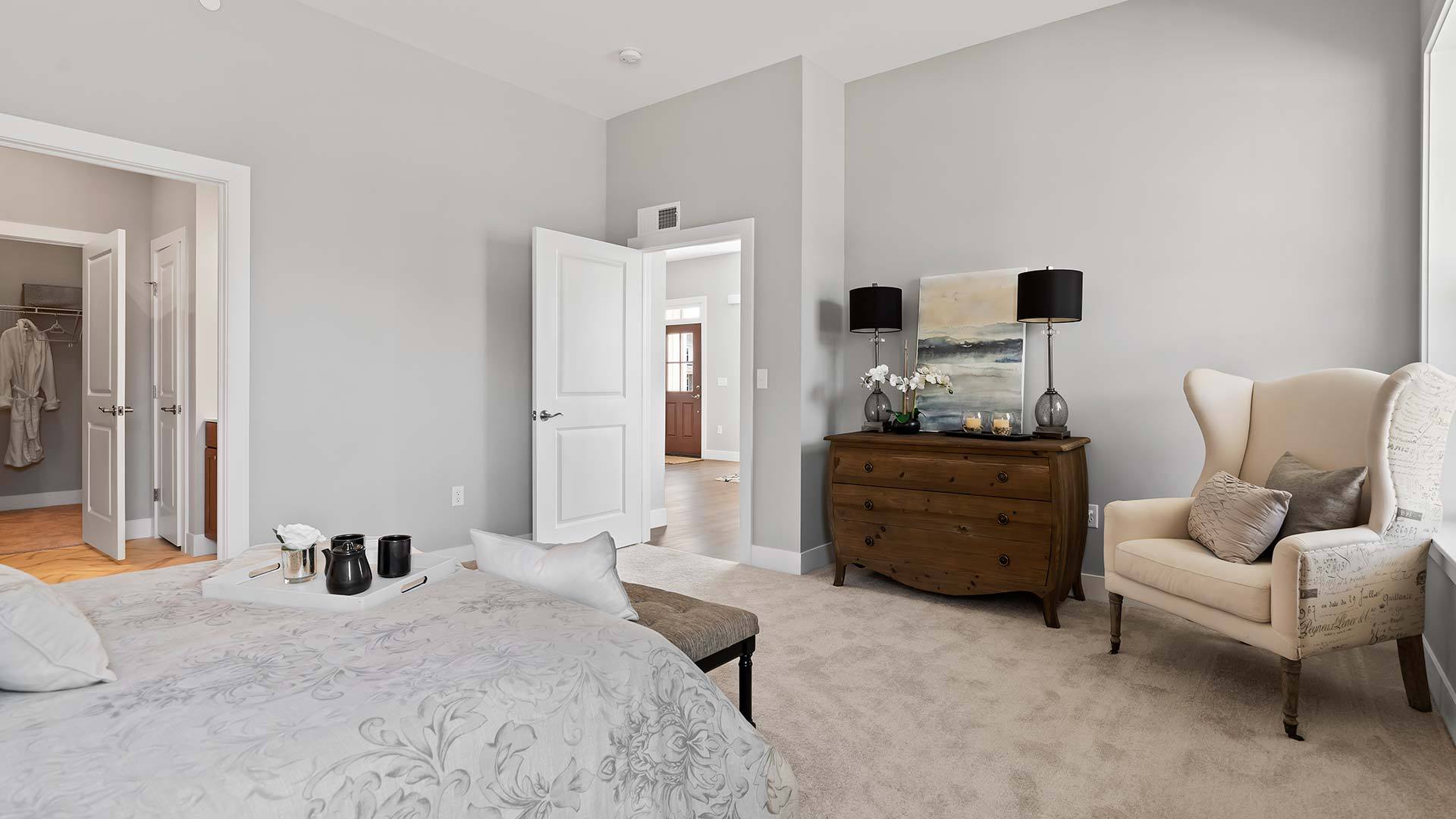 Primary Bedroom in a New Duplex Home Design