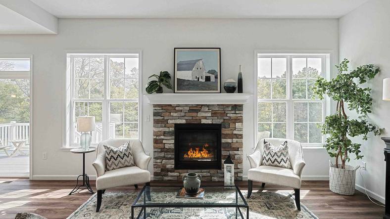 Living Room and Fireplace in the Kingston New Home Plan in Carlisle PA