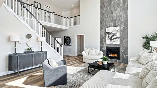 2-Story Great Room in the Sullivan Home Plan with Custom Fireplace Details