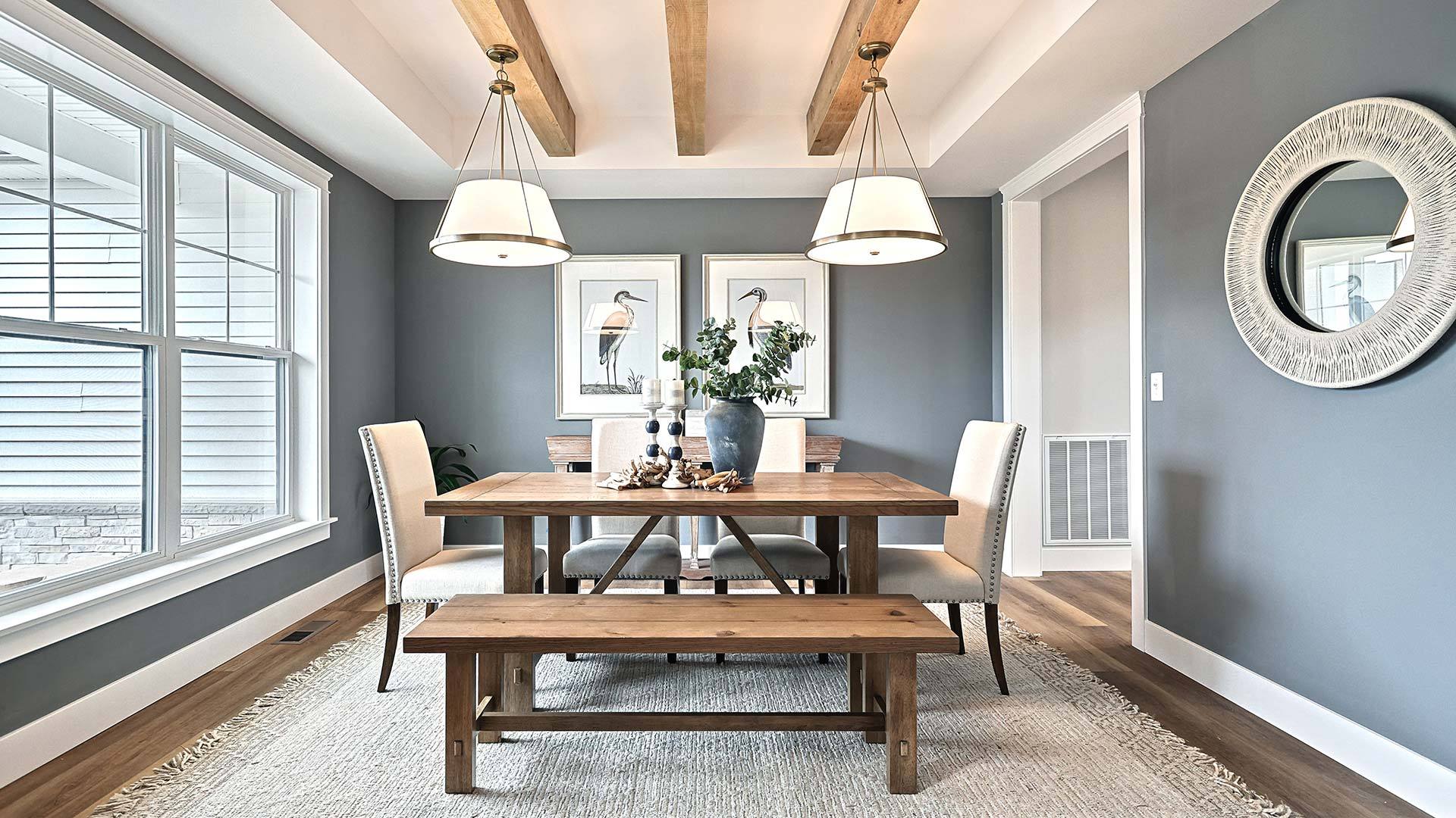 Formal Dining Room with Beamed Tray Ceiling in Summer Layne New Home Community in Annville PA