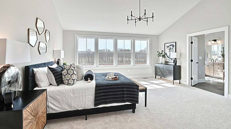 Primary Bedroom Suite with Vaulted Ceiling in the Sullivan Custom Home Plan in Summer Layne - Annville PA