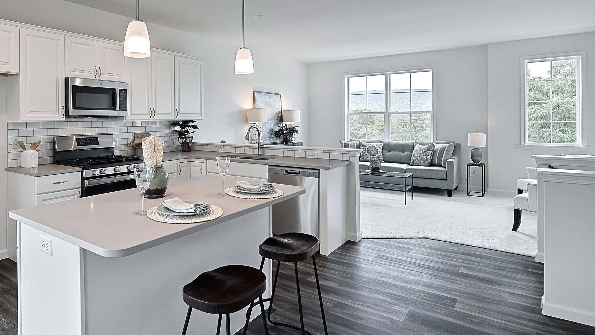 Eat-In Kitchen with and Open Living Room in the New Duplex Homes at Village at North Ridge in Carlisle PA