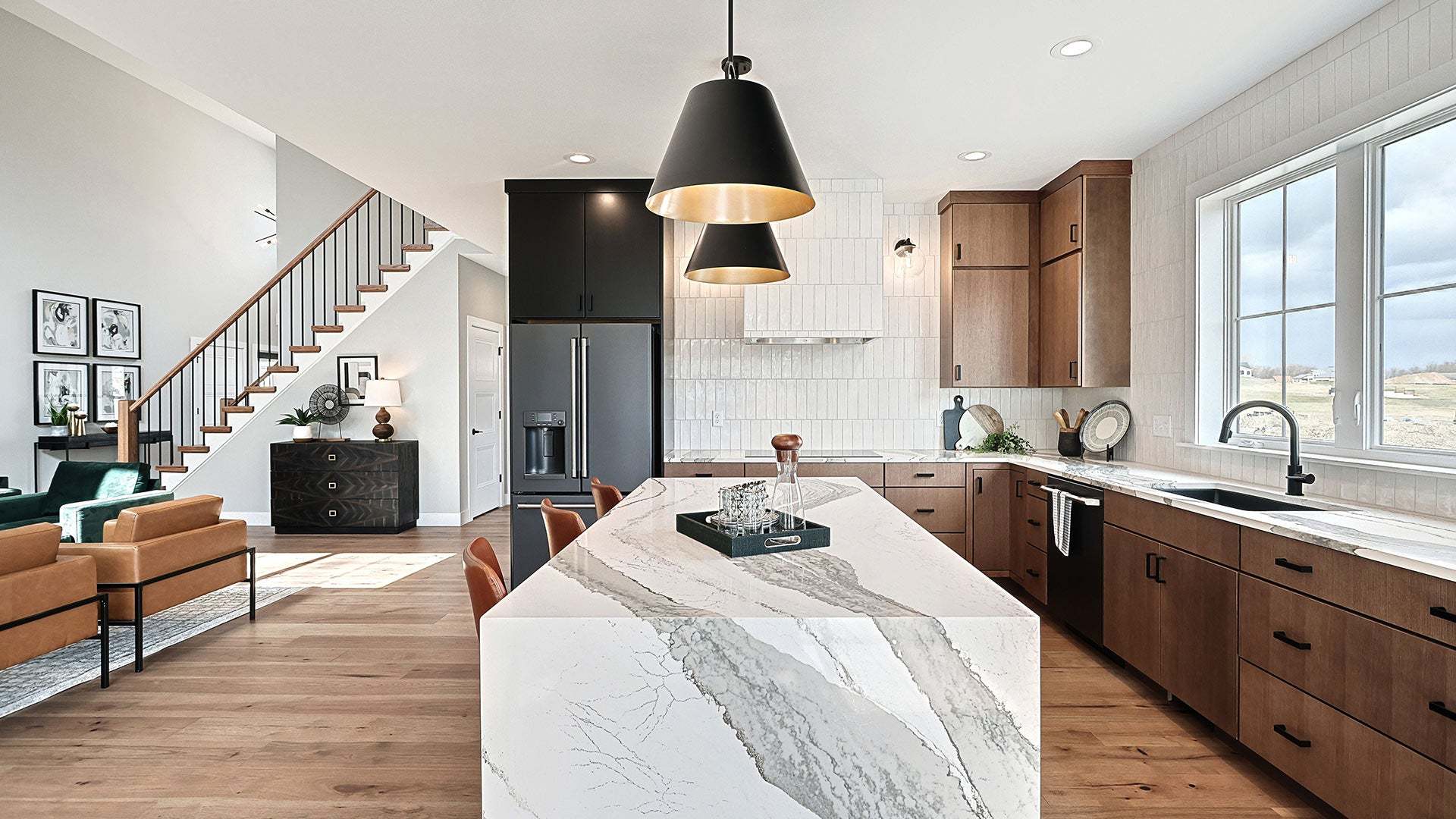 White and Wood Kitchen in the Westbrooke Model Custom Home in Lititz PA by Landmark Homes