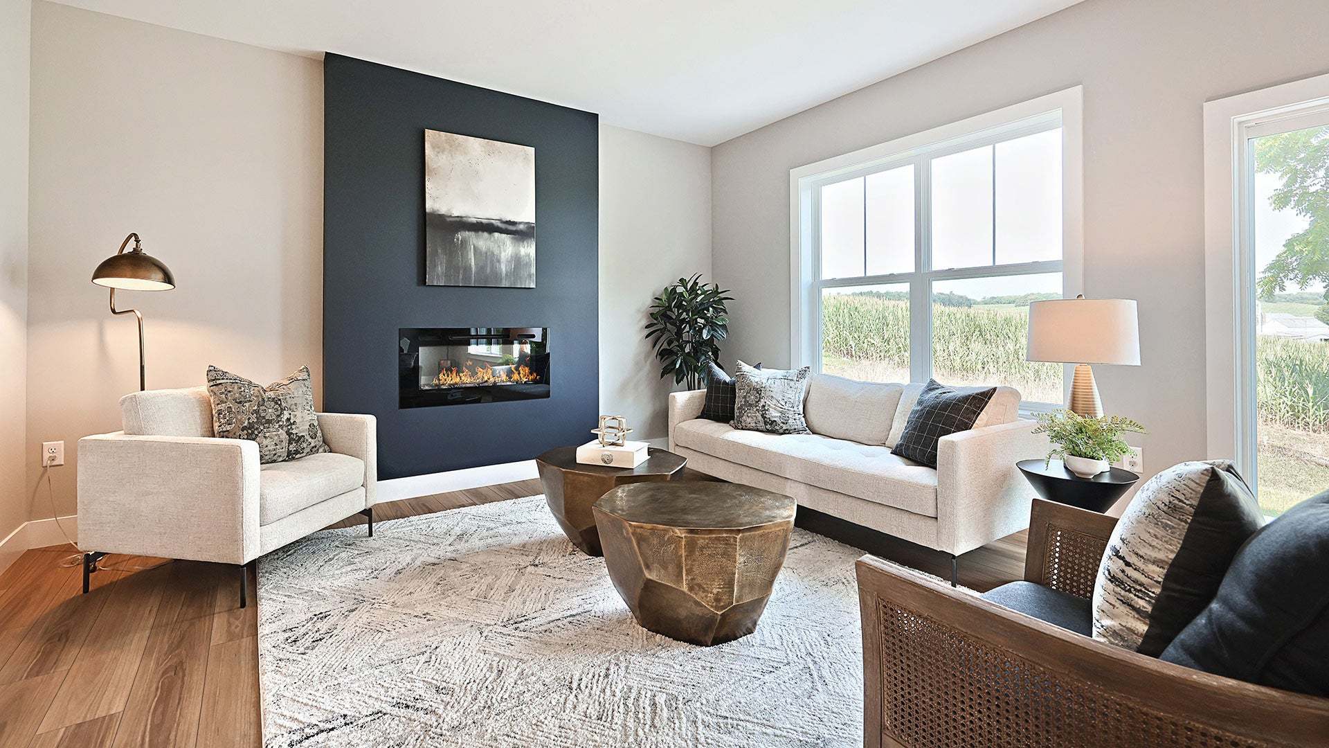 Living Room with Modern Fireplace in a Townhome in York PA