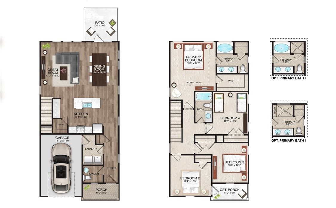 Rendering only. Plan orientation, colors, details,