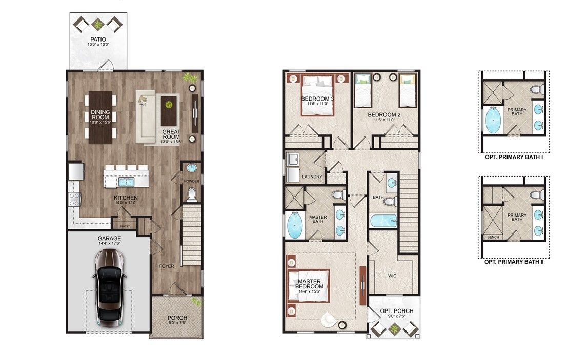 Rendering only. Plan orientation, colors, details,