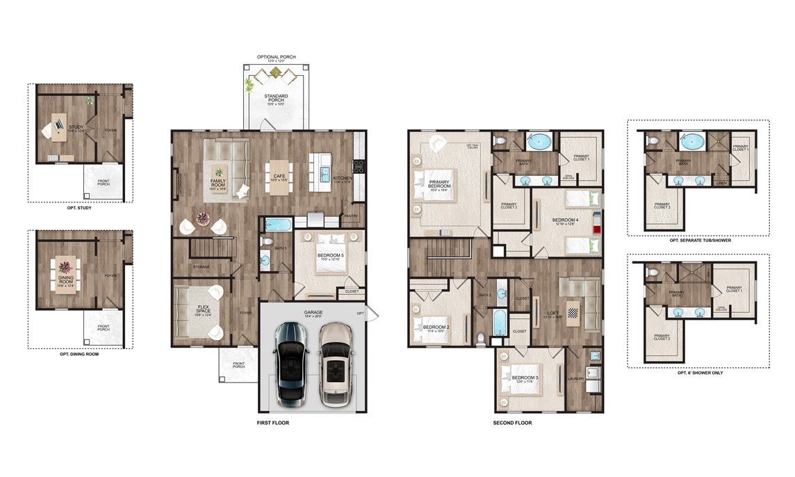 Rendering only. Plan orientation, colors, details