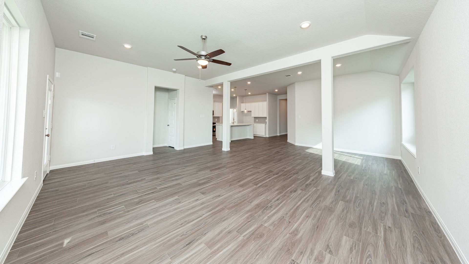 Family Room to Dining Area and Kitchen
