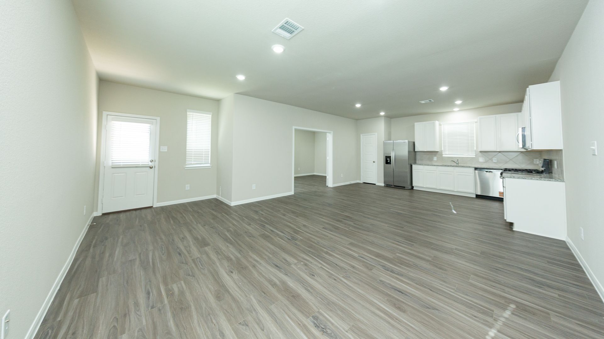 Family Room to Dining Area, Kitchen, and Flex Room