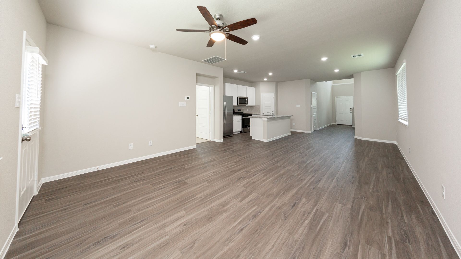 Family Room to Dining Area and Kitchen