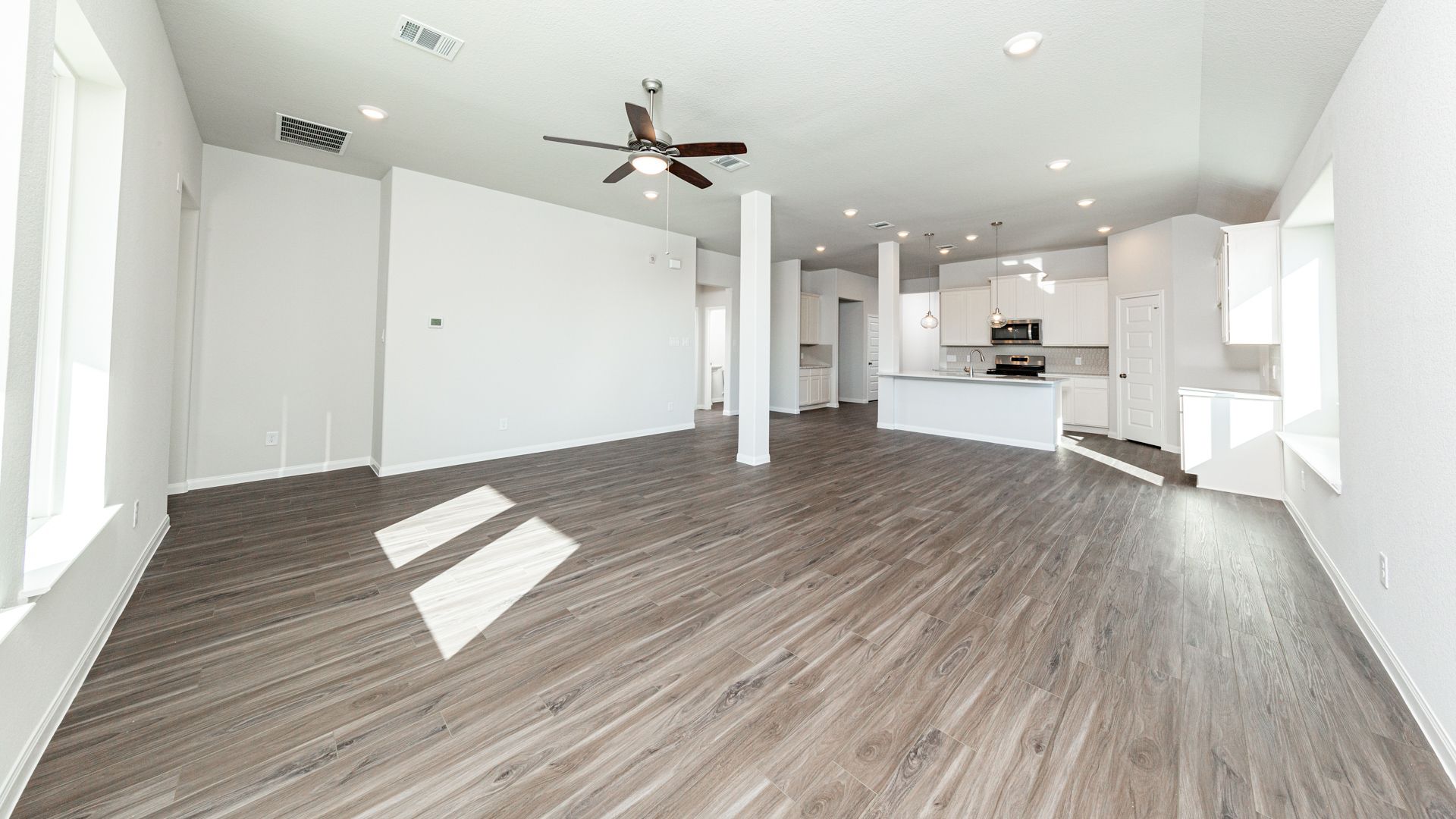 Family Room to Dining Area and Kitchen