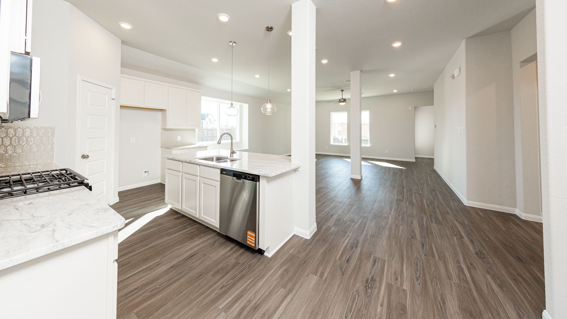 Kitchen to Dining Area and Family Room