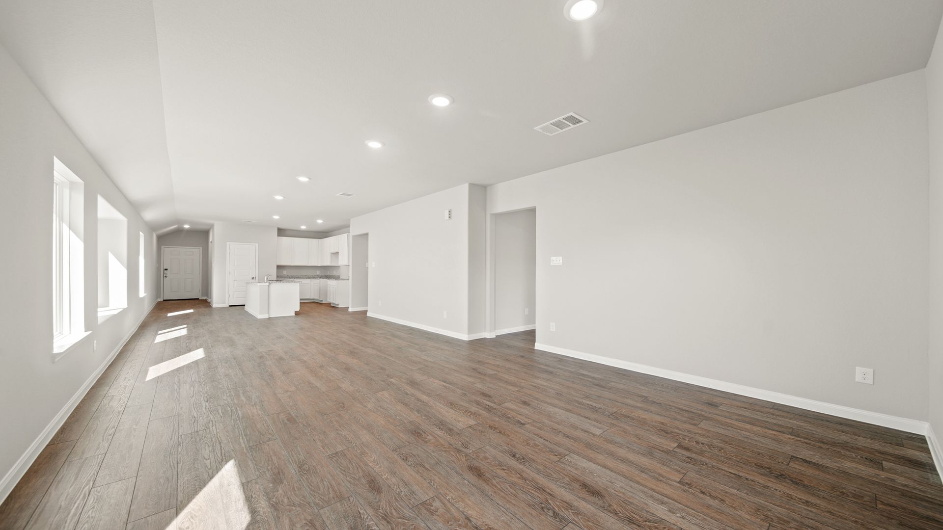 Family Room to Dining Area and Kitchen